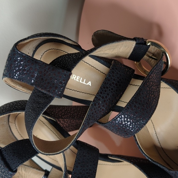 MARELLA Cap Toe Black Leather Block Heels Size 40/10 - Picture 3 of 16